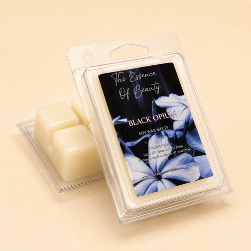 Black Opium soy wax melt in clear clamshell packaging