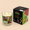 Merry Grinchmas Sugar Cookie soy candle with Grinch label and gift box
