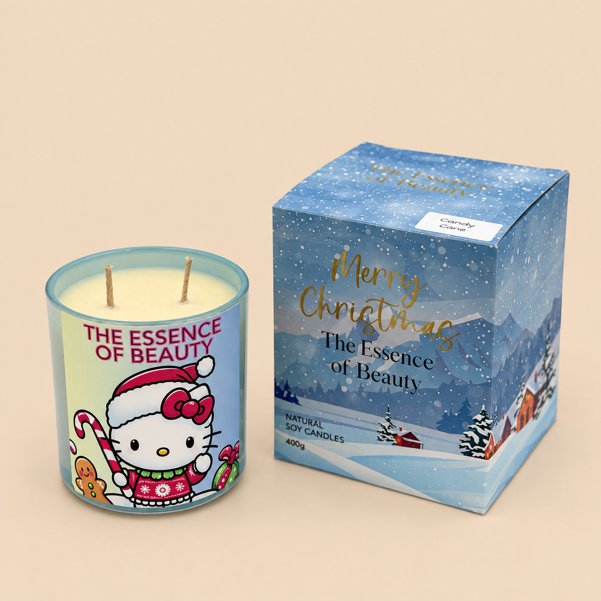 Merry Christmas Hello Kitty Candy Cane soy candle with gift box