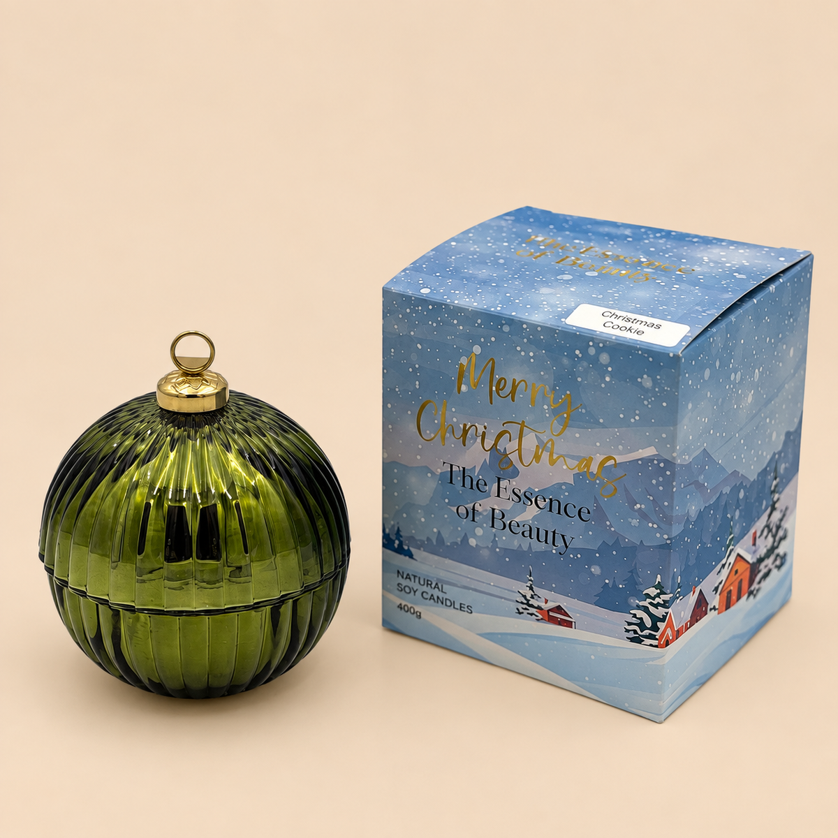 Christmas Bauble Candle Christmas Cookie green bauble with gift box