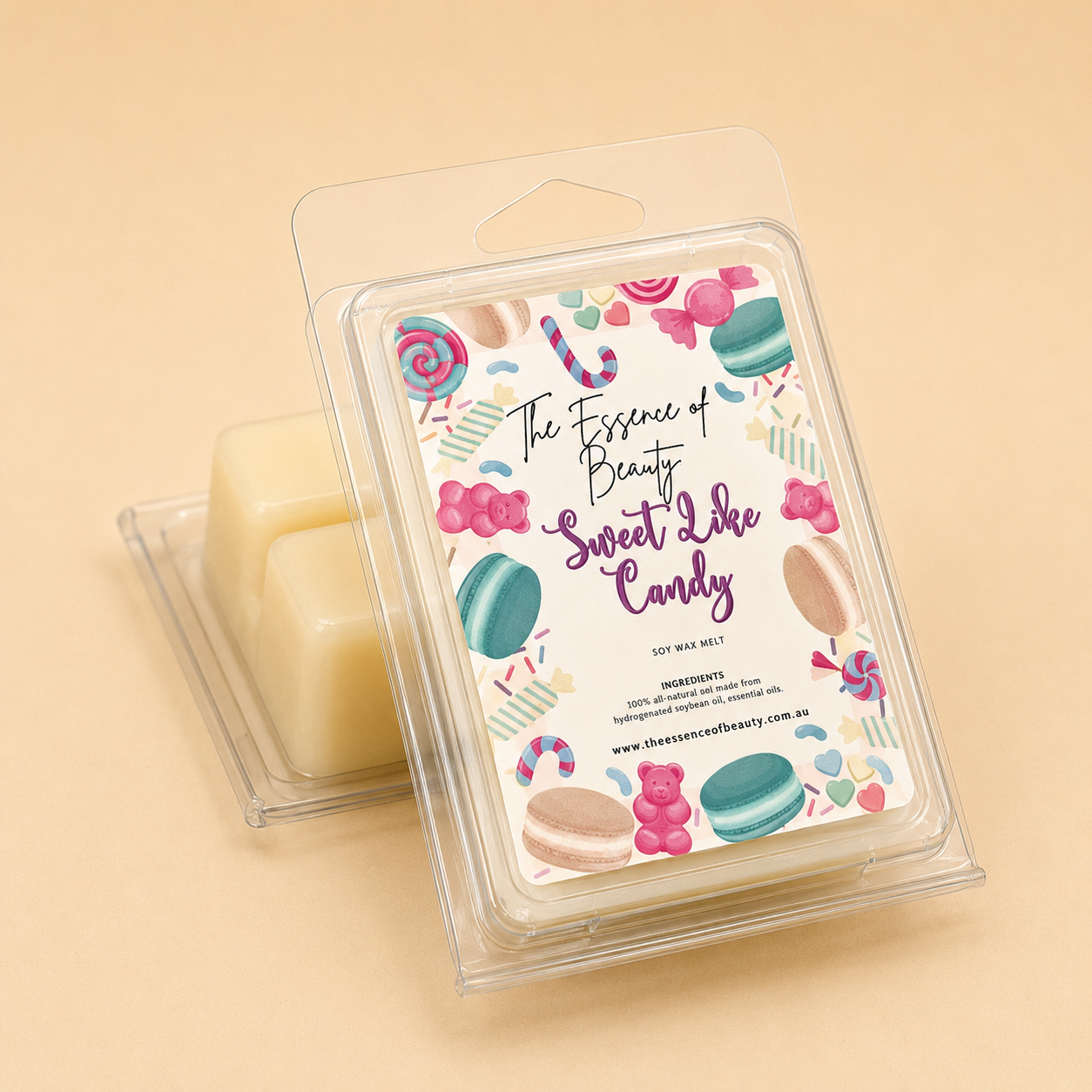 Sweet Like Candy soy wax melt in clear clamshell packaging